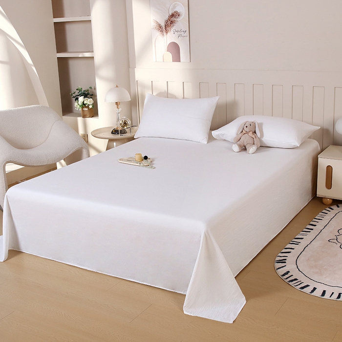 91家纺网 家纺一手货源 找家纺 一诺家居 2025新款A类云感棉双层纱纯色床单针织棉母婴级裸睡木棉床单三件套 量大可优惠 珍珠白