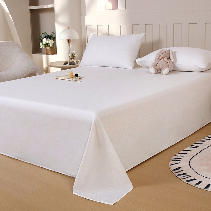 91家纺网 家纺一手货源 找家纺 一诺家居 2025新款A类云感棉双层纱纯色床单针织棉母婴级裸睡木棉床单三件套 量大可优惠 珍珠白