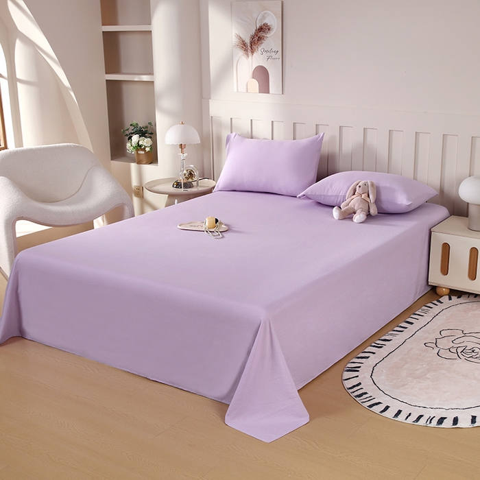 91家纺网 家纺一手货源 找家纺 一诺家居 2025新款A类云感棉双层纱纯色床单针织棉母婴级裸睡木棉床单三件套 量大可优惠 熏衣紫