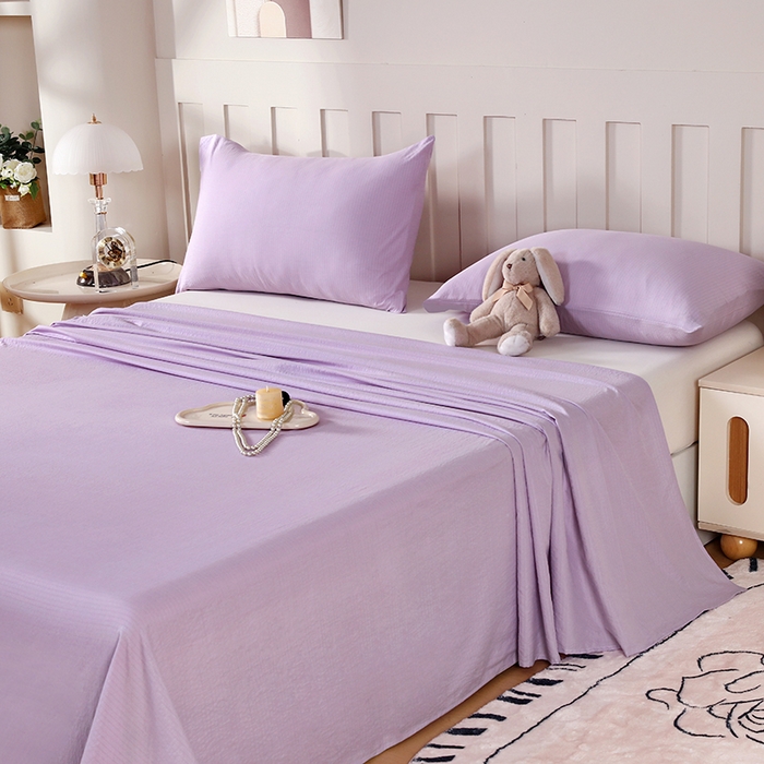 91家纺网 家纺一手货源 找家纺 一诺家居 2025新款A类云感棉双层纱纯色床单针织棉母婴级裸睡木棉床单三件套 量大可优惠 熏衣紫