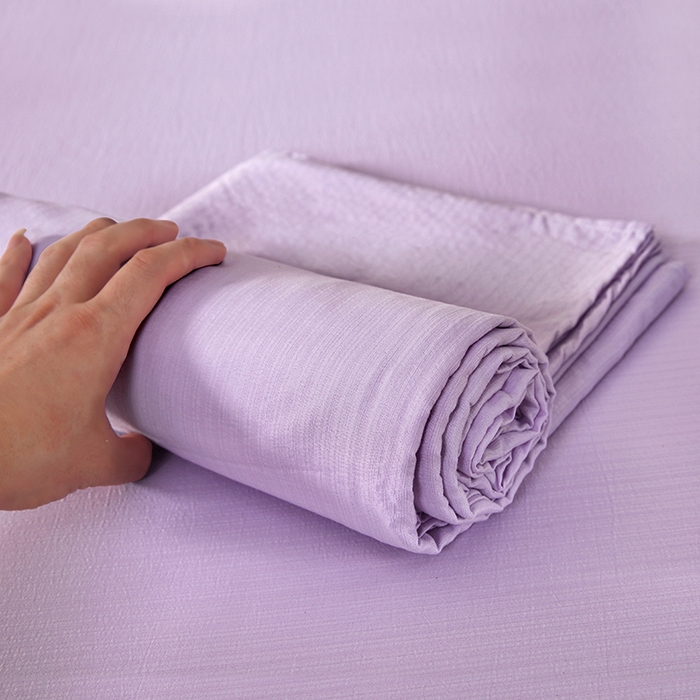 91家纺网 家纺一手货源 找家纺 一诺家居 2025新款A类云感棉双层纱纯色床单针织棉母婴级裸睡木棉床单三件套 量大可优惠 熏衣紫