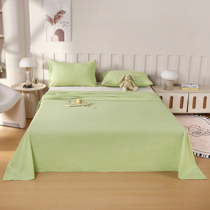 91家纺网 家纺一手货源 找家纺 （总）一诺家居 2025新款A类云感棉双层纱纯色床单针织棉母婴级裸睡木棉床单三件套 量大可优惠