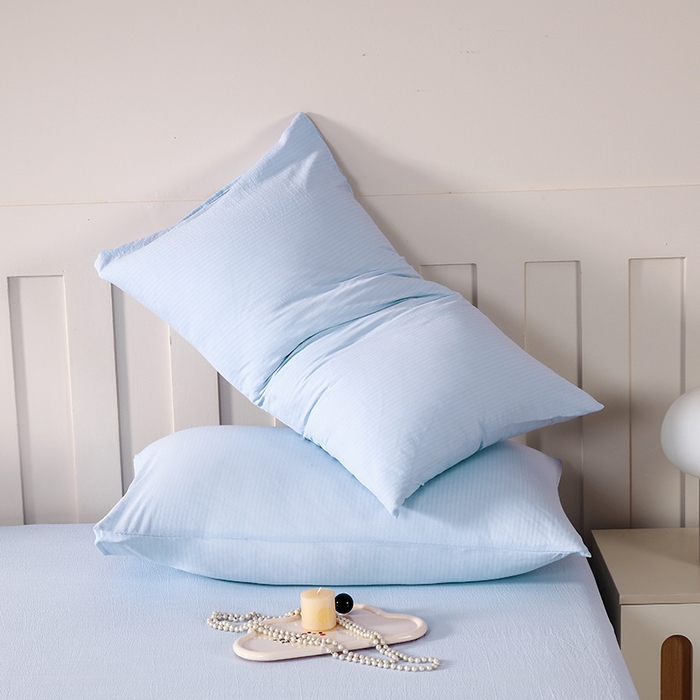 91家纺网 家纺一手货源 找家纺 一诺家居 2025新款A类云感棉双层纱纯色床单针织棉母婴级裸睡木棉床单三件套 量大可优惠 月光蓝