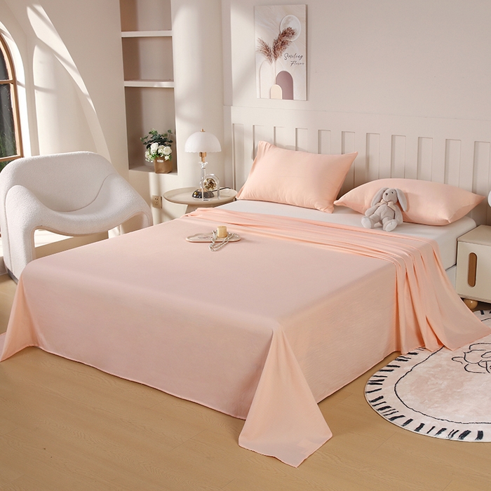 91家纺网 家纺一手货源 找家纺 一诺家居 2025新款A类云感棉双层纱纯色床单针织棉母婴级裸睡木棉床单三件套 量大可优惠 香妃玉