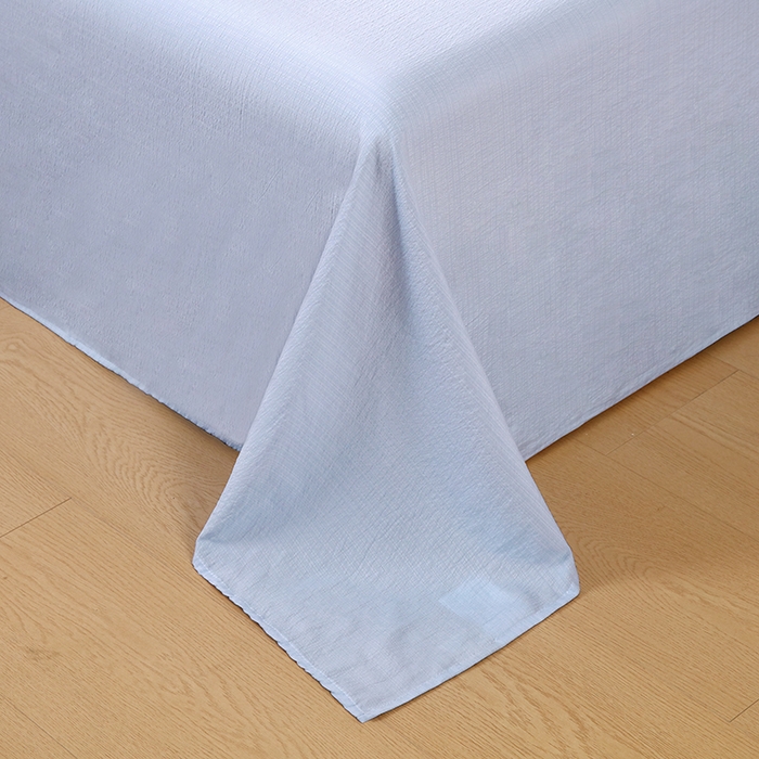 91家纺网 家纺一手货源 找家纺 一诺家居 2025新款A类云感棉双层纱纯色床单针织棉母婴级裸睡木棉床单三件套 量大可优惠 月光蓝