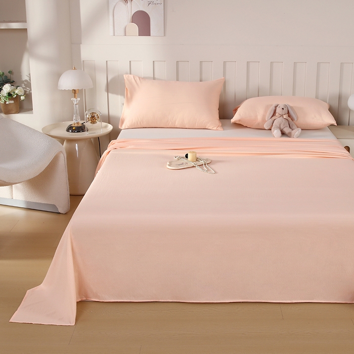 91家纺网 家纺一手货源 找家纺 一诺家居 2025新款A类云感棉双层纱纯色床单针织棉母婴级裸睡木棉床单三件套 量大可优惠 香妃玉