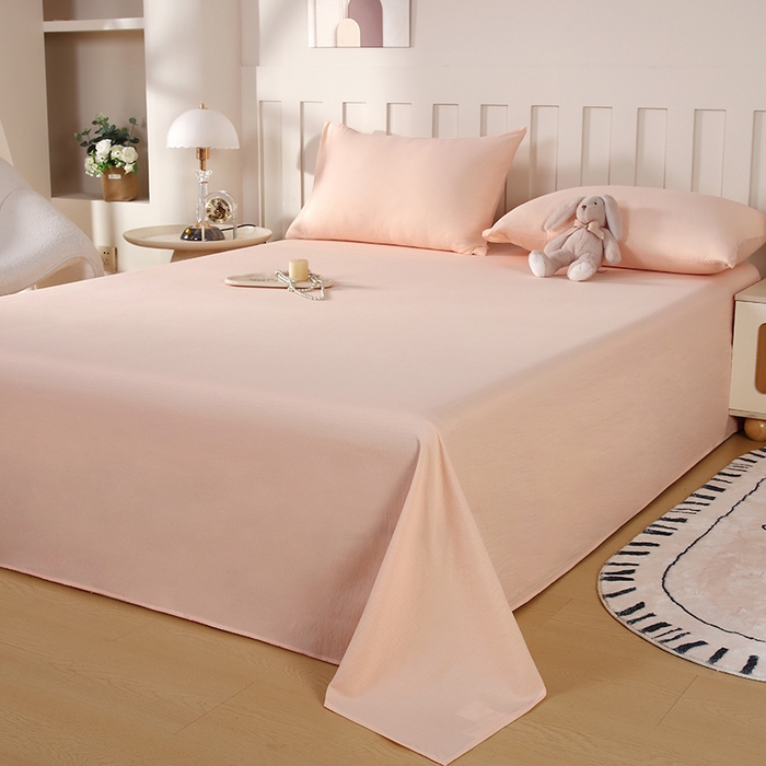 91家纺网 家纺一手货源 找家纺 一诺家居 2025新款A类云感棉双层纱纯色床单针织棉母婴级裸睡木棉床单三件套 量大可优惠 香妃玉