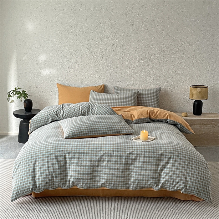 曲之慕 2025新款亲肤舒适全棉纯棉色织水洗棉四件套 浮生翩翩-兰