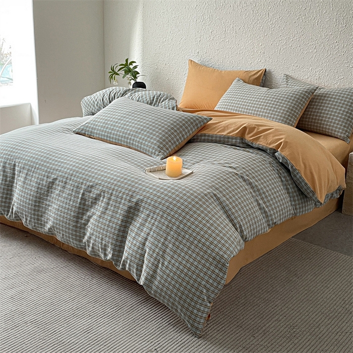 91家纺网 家纺一手货源 找家纺 曲之慕 2025新款亲肤舒适全棉纯棉色织水洗棉四件套 浮生翩翩-兰