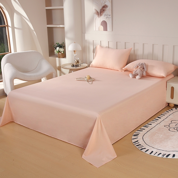 91家纺网 家纺一手货源 找家纺 一诺家居 2025新款A类云感棉双层纱纯色床单针织棉母婴级裸睡木棉床单三件套 量大可优惠 香妃玉