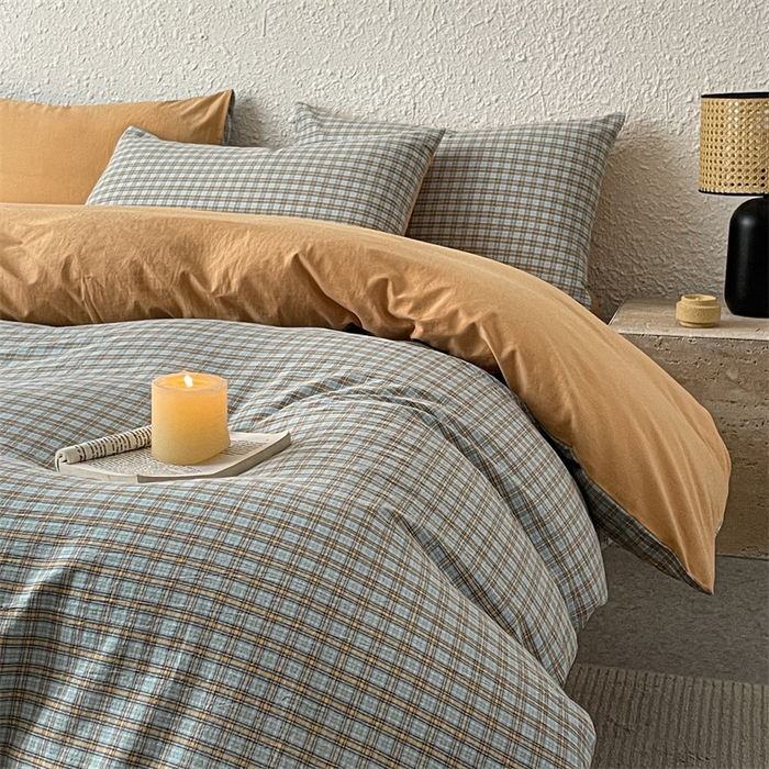 91家纺网 家纺一手货源 找家纺 曲之慕 2025新款亲肤舒适全棉纯棉色织水洗棉四件套 浮生翩翩-兰