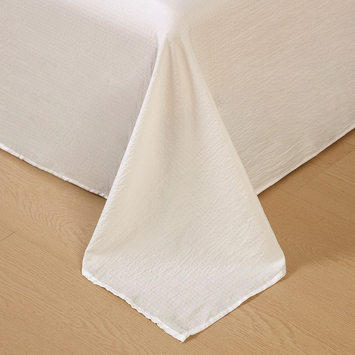 91家纺网 家纺一手货源 找家纺 一诺家居 2025新款A类云感棉双层纱纯色床单针织棉母婴级裸睡木棉床单三件套 量大可优惠 奶昔白