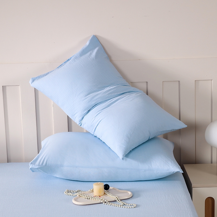 91家纺网 家纺一手货源 找家纺 一诺家居 2025新款A类云感棉双层纱纯色床单针织棉母婴级裸睡木棉床单三件套 量大可优惠 天空蓝