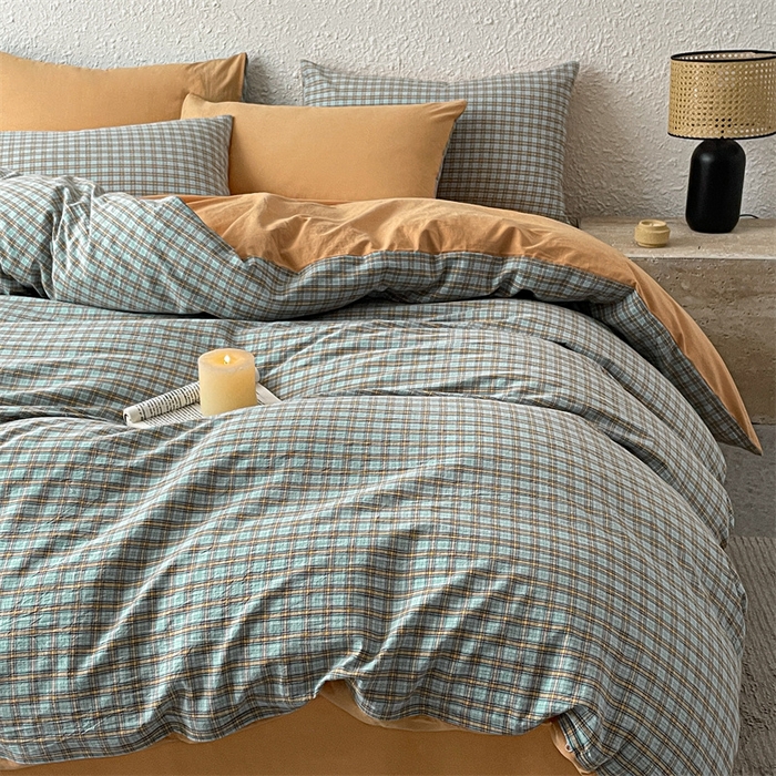 91家纺网 家纺一手货源 找家纺 曲之慕 2025新款亲肤舒适全棉纯棉色织水洗棉四件套 浮生翩翩-兰