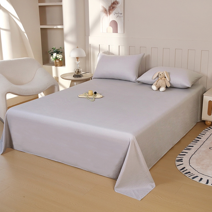 91家纺网 家纺一手货源 找家纺 一诺家居 2025新款A类云感棉双层纱纯色床单针织棉母婴级裸睡木棉床单三件套 量大可优惠 暮云灰