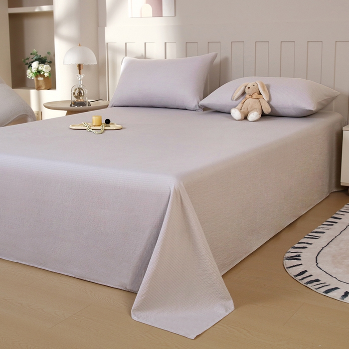 91家纺网 家纺一手货源 找家纺 一诺家居 2025新款A类云感棉双层纱纯色床单针织棉母婴级裸睡木棉床单三件套 量大可优惠 暮云灰