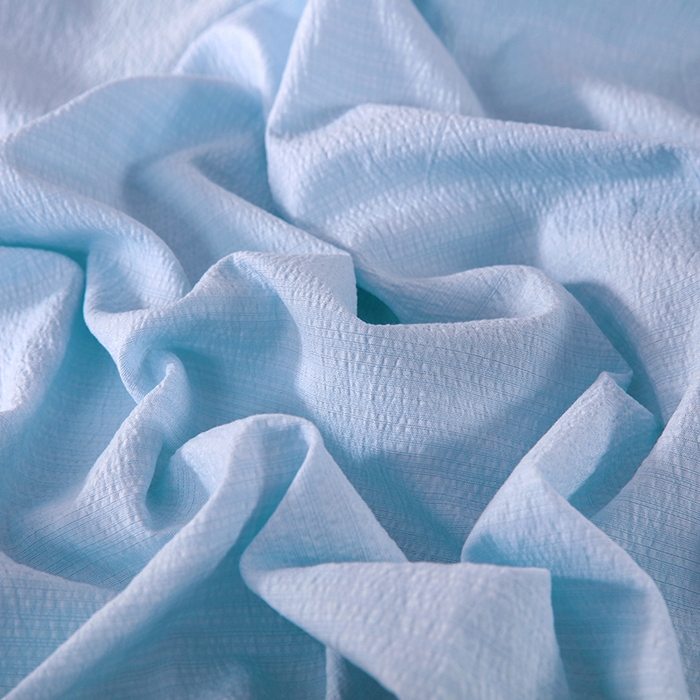 91家纺网 家纺一手货源 找家纺 一诺家居 2025新款A类云感棉双层纱纯色床单针织棉母婴级裸睡木棉床单三件套 量大可优惠 天空蓝