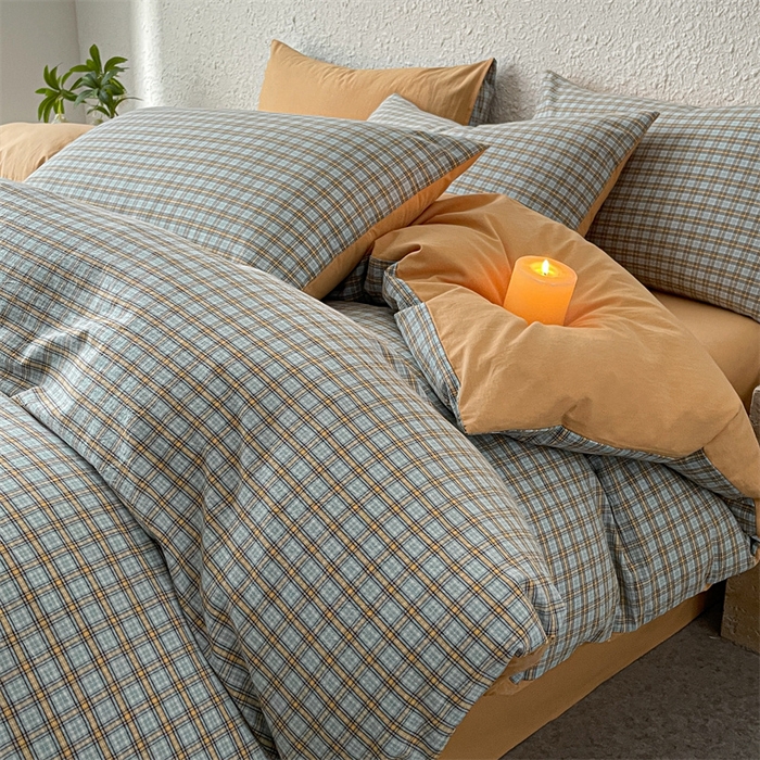 91家纺网 家纺一手货源 找家纺 曲之慕 2025新款亲肤舒适全棉纯棉色织水洗棉四件套 浮生翩翩-兰