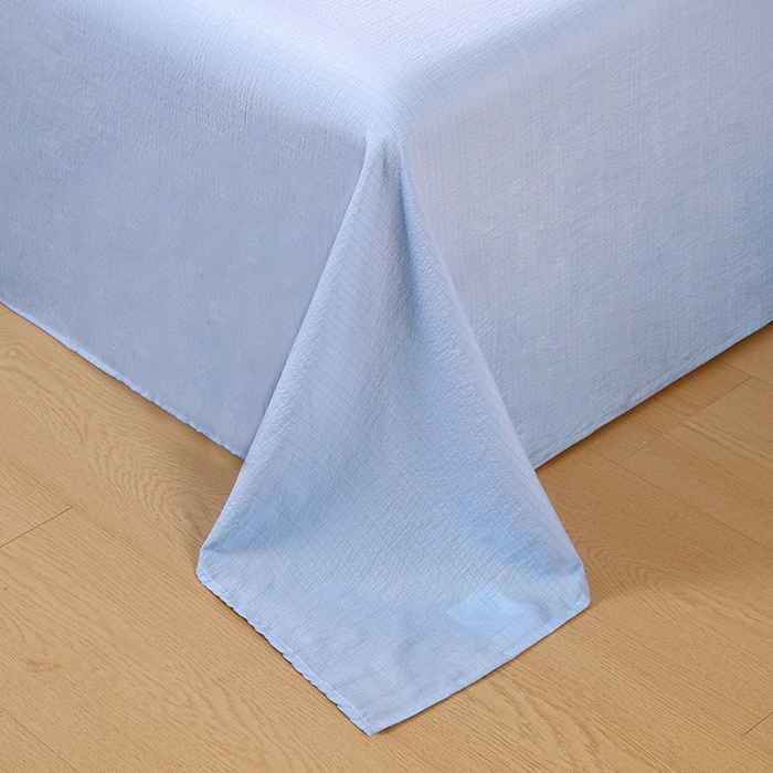 91家纺网 家纺一手货源 找家纺 一诺家居 2025新款A类云感棉双层纱纯色床单针织棉母婴级裸睡木棉床单三件套 量大可优惠 天空蓝