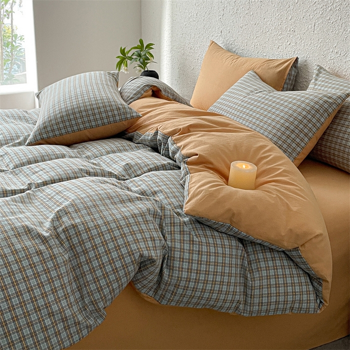 91家纺网 家纺一手货源 找家纺 曲之慕 2025新款亲肤舒适全棉纯棉色织水洗棉四件套 浮生翩翩-兰