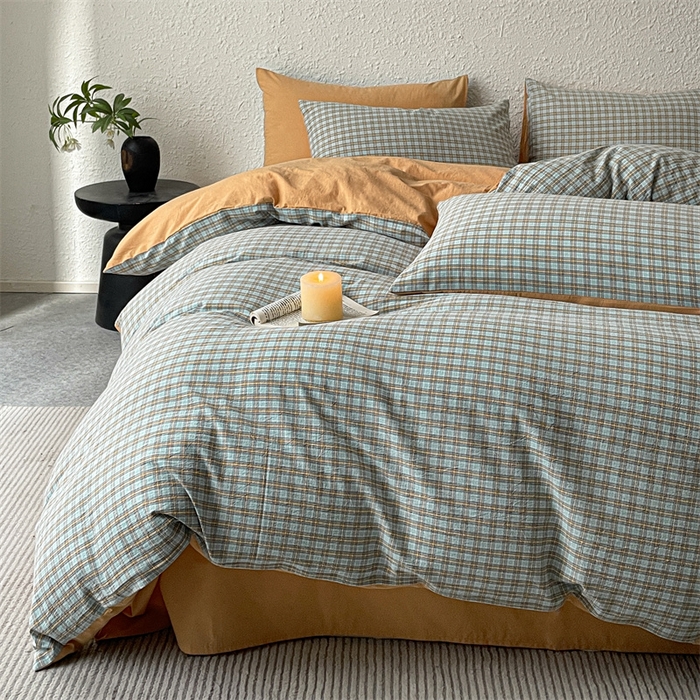 91家纺网 家纺一手货源 找家纺 曲之慕 2025新款亲肤舒适全棉纯棉色织水洗棉四件套 浮生翩翩-兰