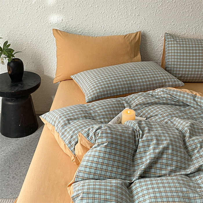 91家纺网 家纺一手货源 找家纺 曲之慕 2025新款亲肤舒适全棉纯棉色织水洗棉四件套 浮生翩翩-兰