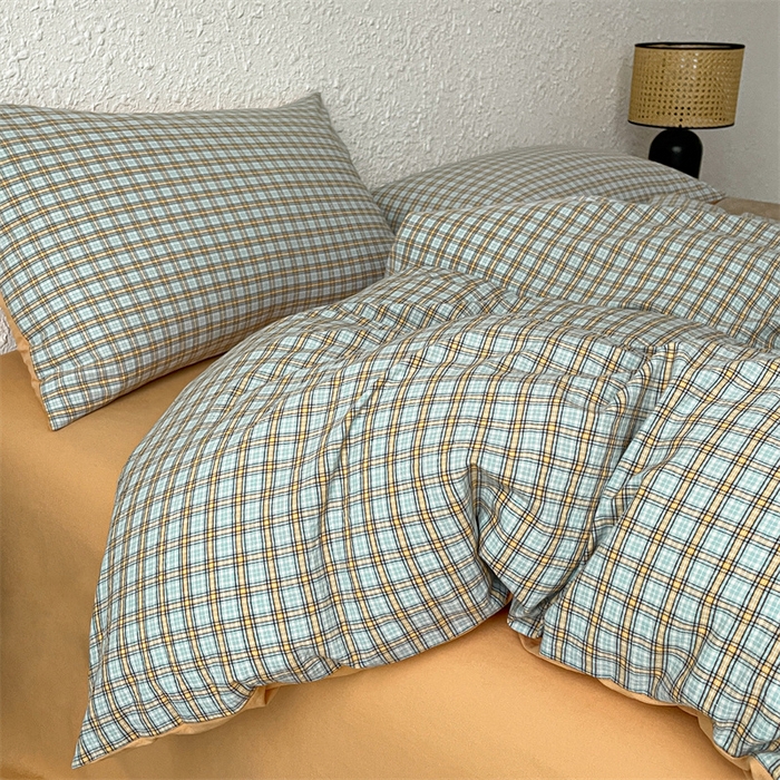 91家纺网 家纺一手货源 找家纺 曲之慕 2025新款亲肤舒适全棉纯棉色织水洗棉四件套 浮生翩翩-兰