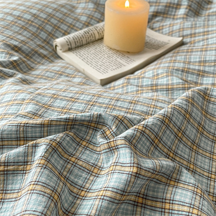 91家纺网 家纺一手货源 找家纺 曲之慕 2025新款亲肤舒适全棉纯棉色织水洗棉四件套 浮生翩翩-兰