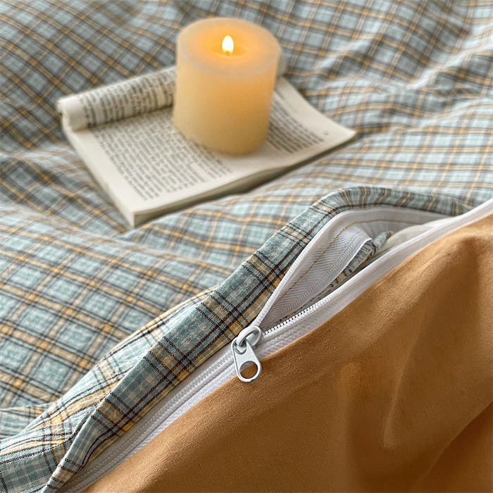 91家纺网 家纺一手货源 找家纺 曲之慕 2025新款亲肤舒适全棉纯棉色织水洗棉四件套 浮生翩翩-兰