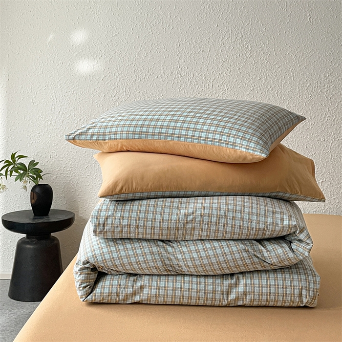 91家纺网 家纺一手货源 找家纺 曲之慕 2025新款亲肤舒适全棉纯棉色织水洗棉四件套 浮生翩翩-兰