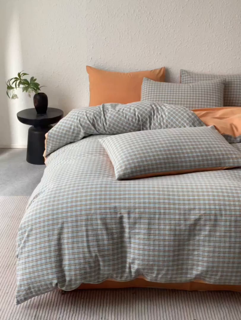 91家纺网 家纺一手货源 找家纺 曲之慕 2025新款亲肤舒适全棉纯棉色织水洗棉四件套 浮生翩翩-兰