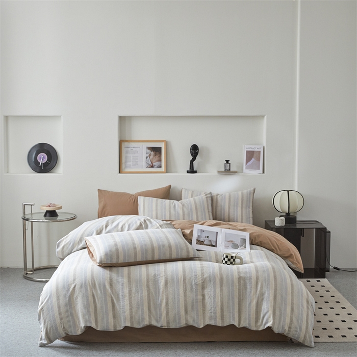 曲之慕 2025新款亲肤舒适全棉纯棉色织水洗棉四件套 凯西亚-兰