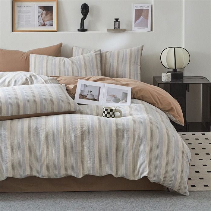 91家纺网 家纺一手货源 找家纺 曲之慕 2025新款亲肤舒适全棉纯棉色织水洗棉四件套 凯西亚-兰