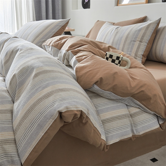 91家纺网 家纺一手货源 找家纺 曲之慕 2025新款亲肤舒适全棉纯棉色织水洗棉四件套 凯西亚-兰