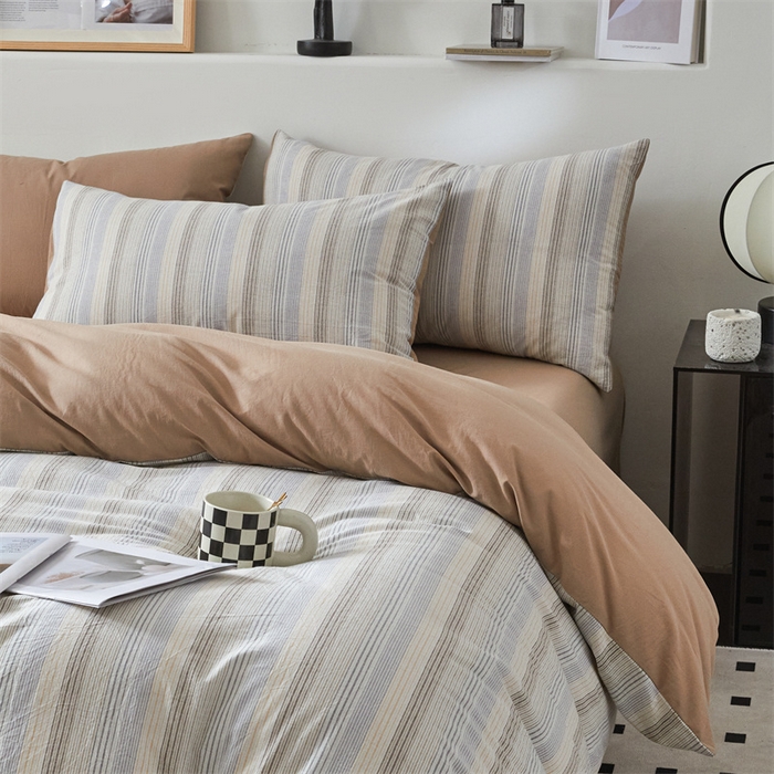 91家纺网 家纺一手货源 找家纺 曲之慕 2025新款亲肤舒适全棉纯棉色织水洗棉四件套 凯西亚-兰