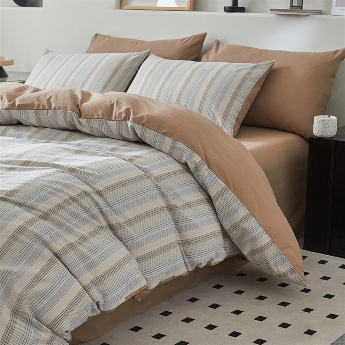 91家纺网 家纺一手货源 找家纺 曲之慕 2025新款亲肤舒适全棉纯棉色织水洗棉四件套 凯西亚-兰