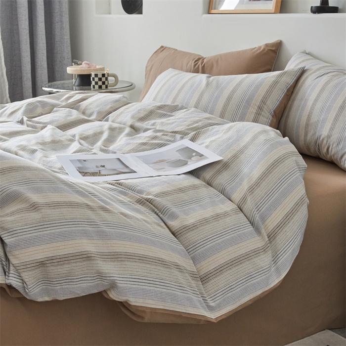 91家纺网 家纺一手货源 找家纺 曲之慕 2025新款亲肤舒适全棉纯棉色织水洗棉四件套 凯西亚-兰