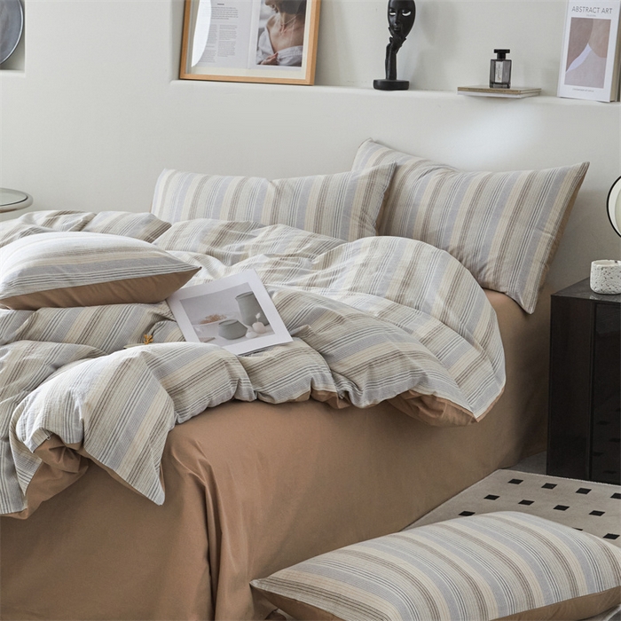 91家纺网 家纺一手货源 找家纺 曲之慕 2025新款亲肤舒适全棉纯棉色织水洗棉四件套 凯西亚-兰