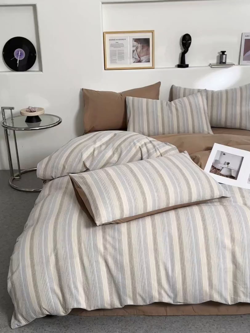 91家纺网 家纺一手货源 找家纺 曲之慕 2025新款亲肤舒适全棉纯棉色织水洗棉四件套 凯西亚-兰