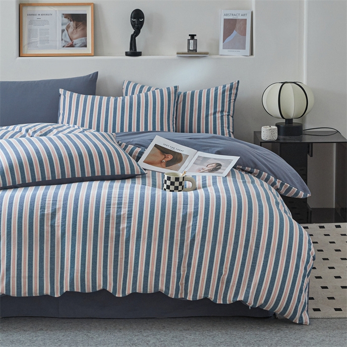 91家纺网 家纺一手货源 找家纺 曲之慕 2025新款亲肤舒适全棉纯棉色织水洗棉四件套 科瑞-藏青