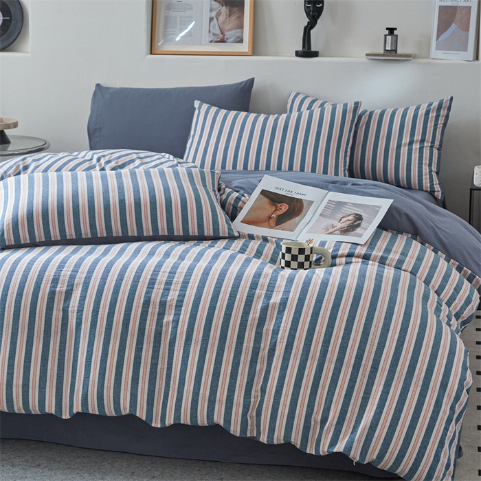 91家纺网 家纺一手货源 找家纺 曲之慕 2025新款亲肤舒适全棉纯棉色织水洗棉四件套 科瑞-藏青