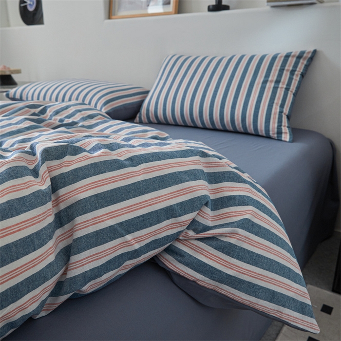 91家纺网 家纺一手货源 找家纺 曲之慕 2025新款亲肤舒适全棉纯棉色织水洗棉四件套 科瑞-藏青