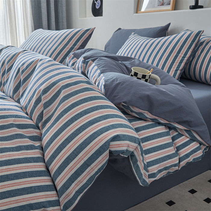 91家纺网 家纺一手货源 找家纺 曲之慕 2025新款亲肤舒适全棉纯棉色织水洗棉四件套 科瑞-藏青