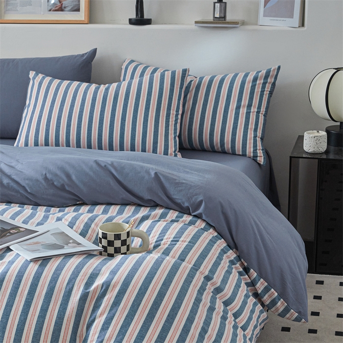 91家纺网 家纺一手货源 找家纺 曲之慕 2025新款亲肤舒适全棉纯棉色织水洗棉四件套 科瑞-藏青