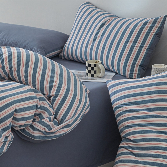 91家纺网 家纺一手货源 找家纺 曲之慕 2025新款亲肤舒适全棉纯棉色织水洗棉四件套 科瑞-藏青