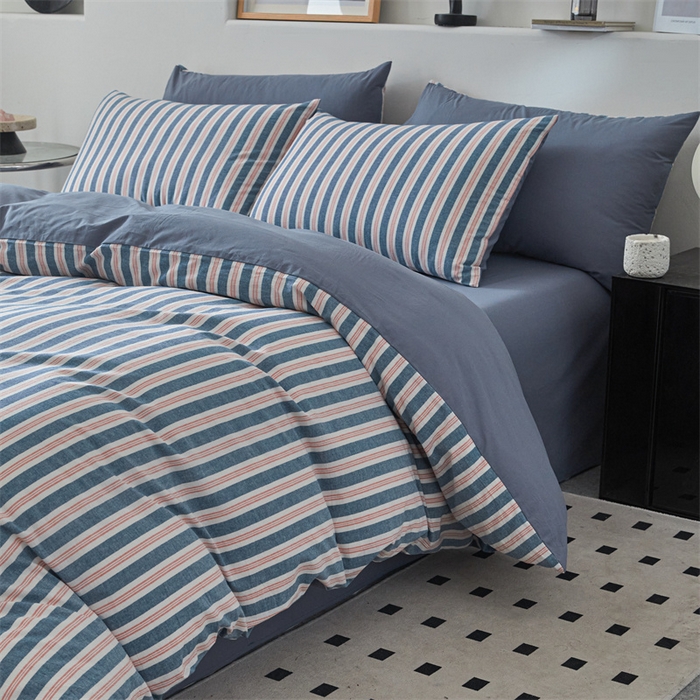 91家纺网 家纺一手货源 找家纺 曲之慕 2025新款亲肤舒适全棉纯棉色织水洗棉四件套 科瑞-藏青