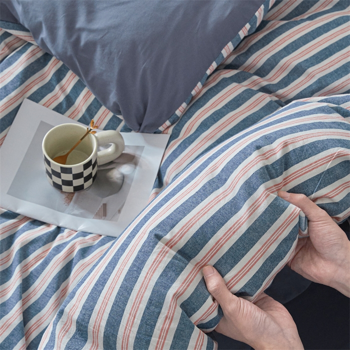 91家纺网 家纺一手货源 找家纺 曲之慕 2025新款亲肤舒适全棉纯棉色织水洗棉四件套 科瑞-藏青