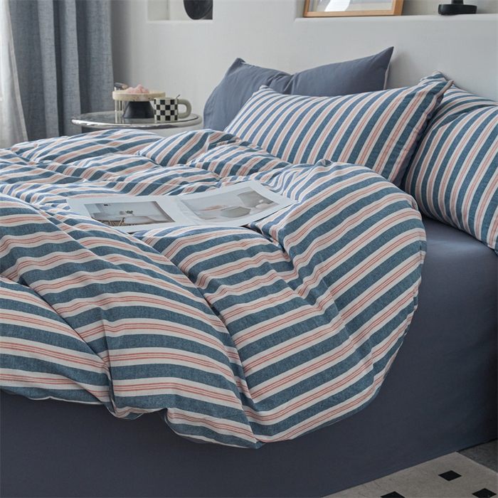 91家纺网 家纺一手货源 找家纺 曲之慕 2025新款亲肤舒适全棉纯棉色织水洗棉四件套 科瑞-藏青