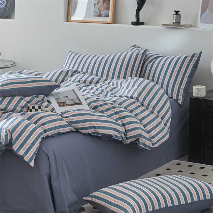 91家纺网 家纺一手货源 找家纺 曲之慕 2025新款亲肤舒适全棉纯棉色织水洗棉四件套 科瑞-藏青