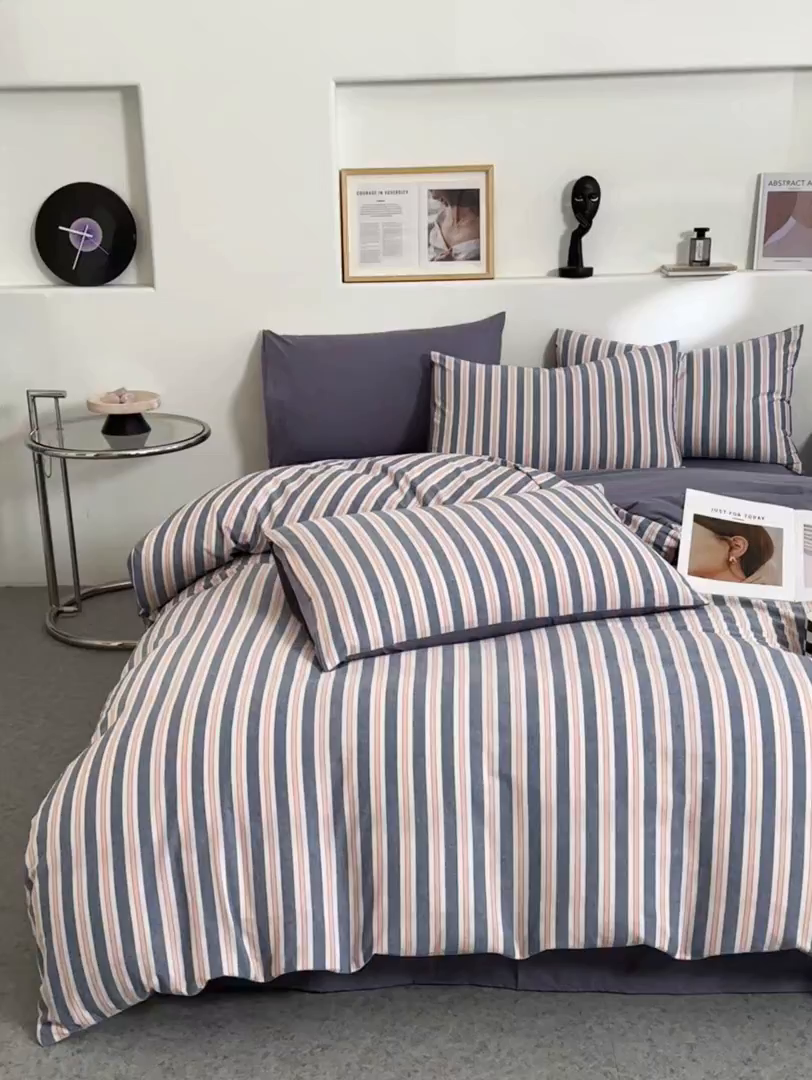 91家纺网 家纺一手货源 找家纺 曲之慕 2025新款亲肤舒适全棉纯棉色织水洗棉四件套 科瑞-藏青